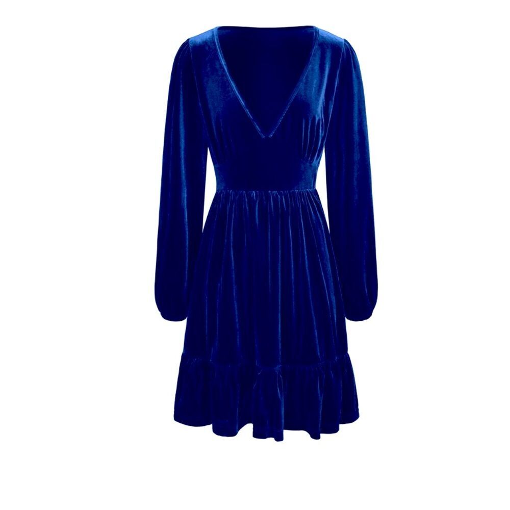 Halara Everyday Deep V Neck Long Sleeve Ruffled Hem
Velvet Mini Dress Xs NWT